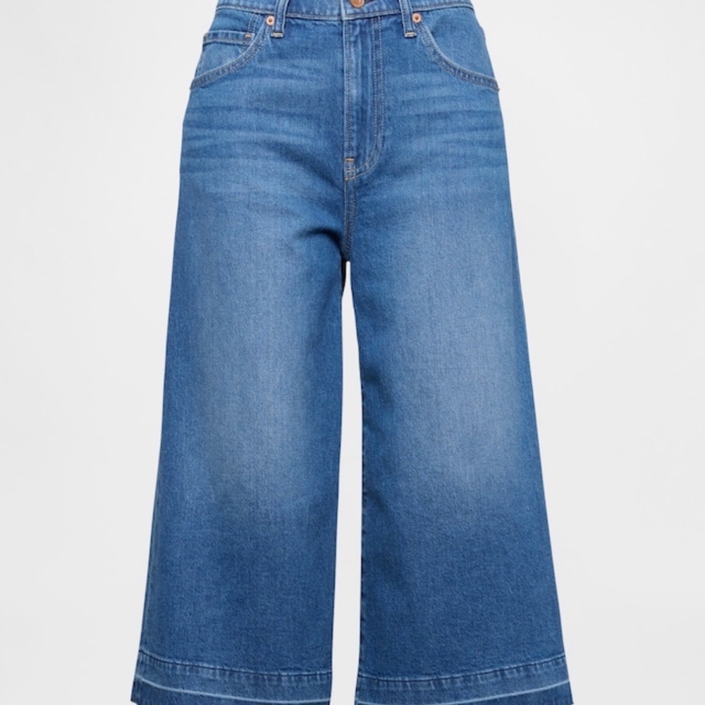 GAP Women High Rise Wide-Leg Culotte Medium Blue Indigo 32/14 Short Jeans NWT
